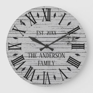 Reloj Redondo Grande Madera Rústica Deteriorada Nombre de Familia Numer