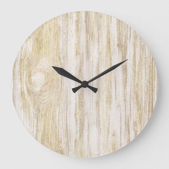 Reloj Redondo Grande Madera Rustica Natural Beige Simple (Anverso)