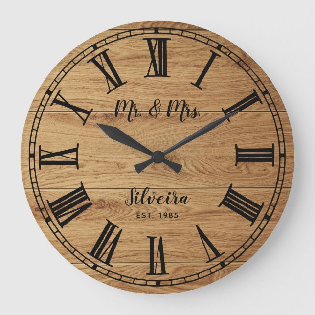 Reloj Redondo Grande Madera Rustica Sr. Sra. Farmhouse Nombre Personali (Anverso)