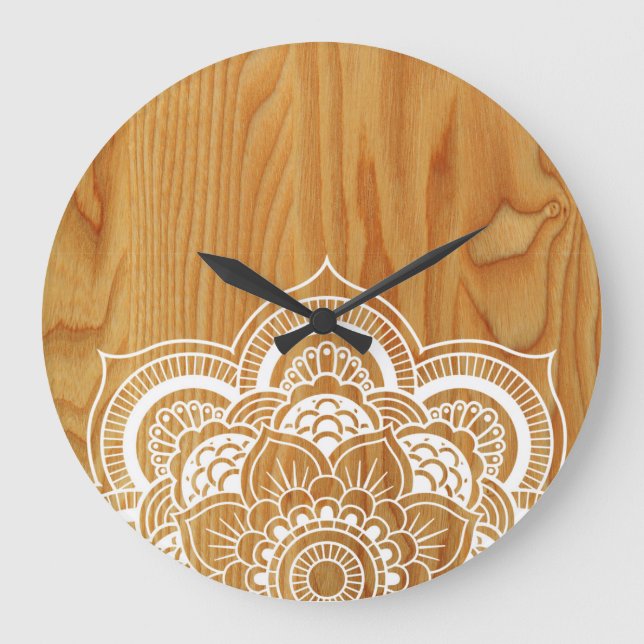 Reloj Redondo Grande Madera y Mandala (Anverso)