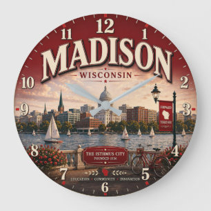 Reloj Redondo Grande Madison Wisconsin college town gift