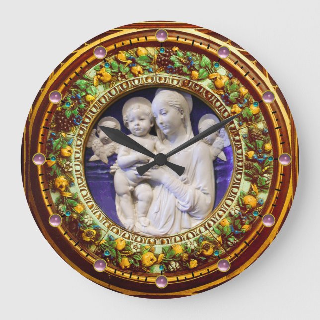 RELOJ REDONDO GRANDE MADONNA CON NIÑO, ANGELES FLORAL RENAISSANCE CROWN (Anverso)