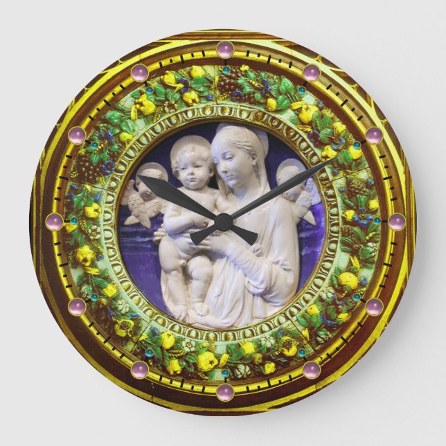 RELOJ REDONDO GRANDE MADONNA CON NIÑO, ANGELES FLORAL RENAISSANCE CROWN (Anverso)