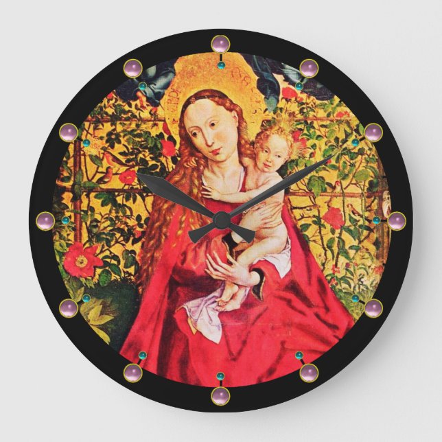 RELOJ REDONDO GRANDE MADONNA DEL ROSA BOWER, GEMAS AMETYST ROSA (Anverso)