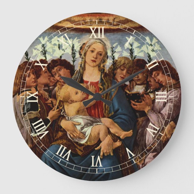 Reloj Redondo Grande Madonna y niño con ocho ángulos de Botticelli (Anverso)