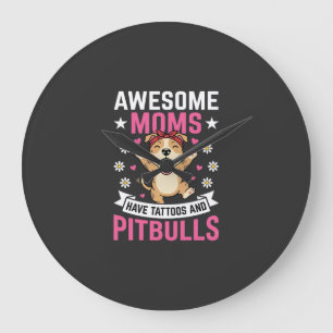 Reloj Redondo Grande Madres de Pitbull Increíbles Tienen Tatuajes Perro
