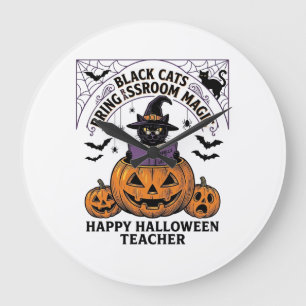 Reloj Redondo Grande Maestro de Halloween Gato Vintage Calabaza Aula Ma