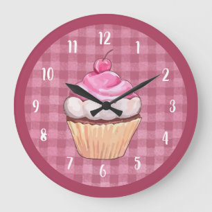 Reloj Redondo Grande Magdalena Bonita de Cuadros Rosas Pastelería Postr