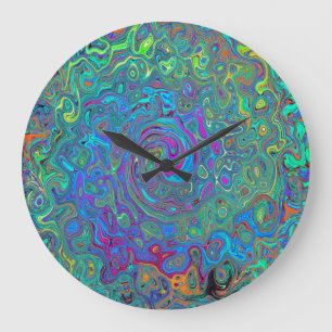 Reloj Redondo Grande Magenta, Azul y Verde Espuma de Mar Remolino Retro