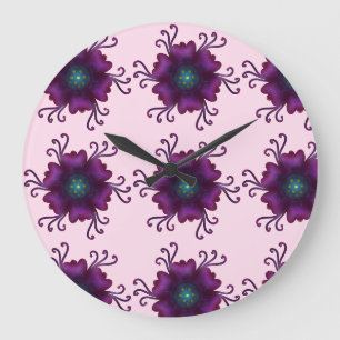Reloj Redondo Grande Magenta Floral en Flor Flor Botánica Moderna