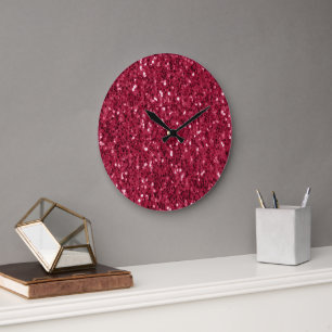 Reloj Redondo Grande Magenta roja rosa oscuro rompe con purpurinas