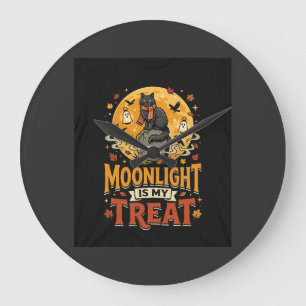 Reloj Redondo Grande Magia de Luna de Gato Negro de Halloween