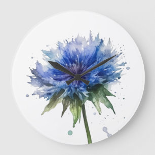 Reloj Redondo Grande Magia de Pradera Azul: Arte de Aciano al Acuarela