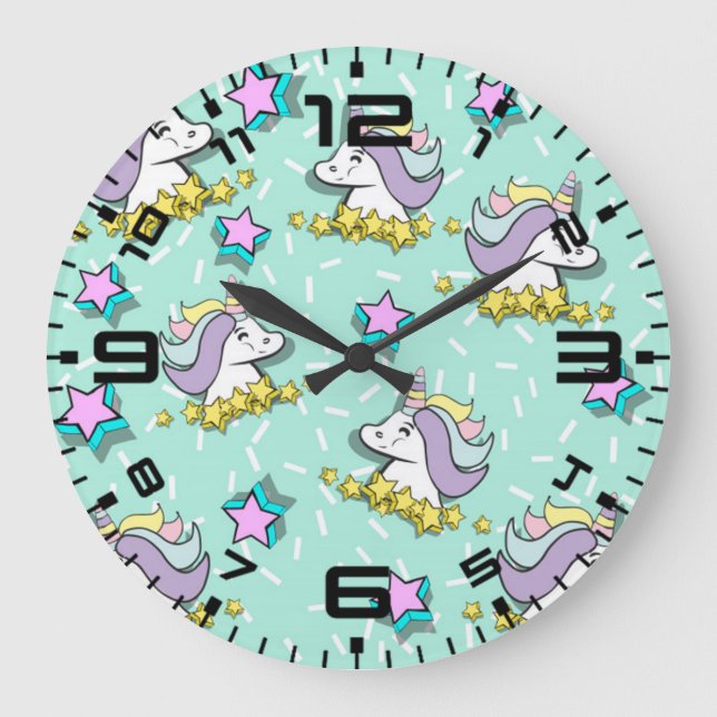 Reloj Redondo Grande Magia Feliz Unicornio Y Estrellas (Anverso)