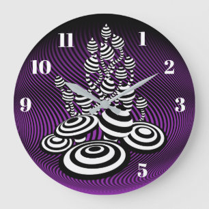 Reloj Redondo Grande Magia Mushrooms de diseño óptico púrpura Wall Cloc