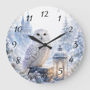 Reloj Redondo Grande Mágica Lechuza de Búho Nevado