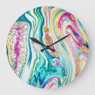 Reloj Redondo Grande Mágica Marbling: Diseño de pinturas metálicas.