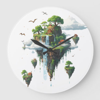 Reloj Redondo Grande Magical Floating Islands with Trees, Birds & Drago