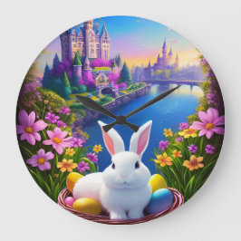 Reloj Redondo Grande magical landscape with rabbit and magical castles