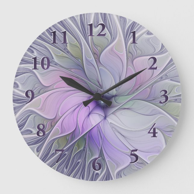 Reloj Redondo Grande Magnífica Belleza Moderna Resumen Flor de Arte Fra (Anverso)
