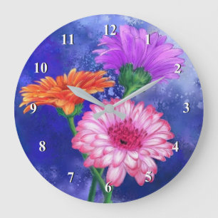 Reloj Redondo Grande Magníficas Gerberas de tres colores - Dibujo mezcl