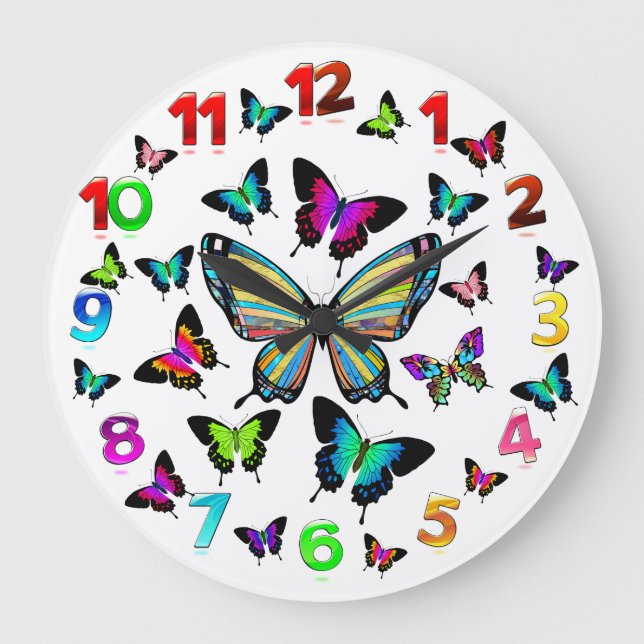 Reloj Redondo Grande Magníficas y exquisitas mariposas Morpho (Anverso)
