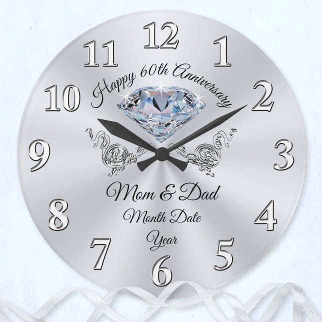Reloj Redondo Grande Magnífico regalo de aniversario 60 para padres (60th wedding anniversary gifts for parents. 60th wedding anniversary gifts for grandparents. Diamond)