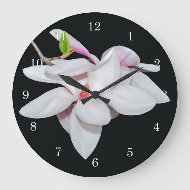 Reloj Redondo Grande Magnolia blanca (Anverso)
