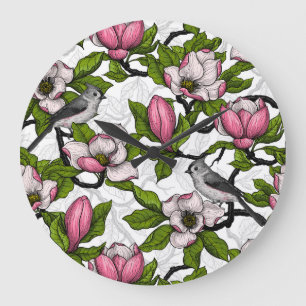 Reloj Redondo Grande Magnolia floreciente