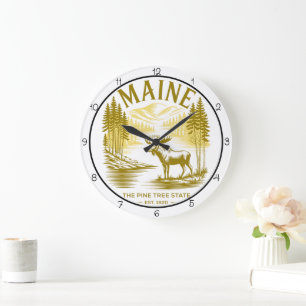 Reloj Redondo Grande Maine Pino Estado Alce 