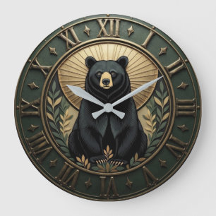 Reloj Redondo Grande Majestic Black Bear Vintage Forest Animal 