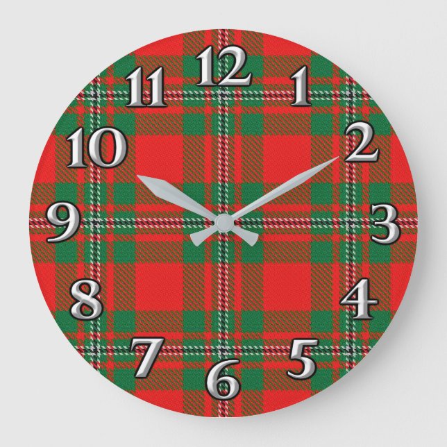 Reloj Redondo Grande Majestic Clan MacGregor Gregor Tartan Plaid (Anverso)