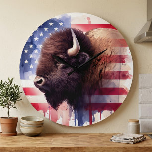 Reloj Redondo Grande Majestuosa obra de arte del bisonte americano y la
