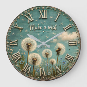 Reloj Redondo Grande Make a Wish Dandelion Rustic Farmhouse Floral