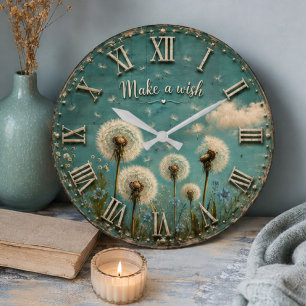 Reloj Redondo Grande Make a Wish Dandelion Rustic Farmhouse Floral