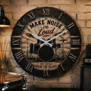 Reloj Redondo Grande Make Noise Live Loud Vintage Drum Set Music