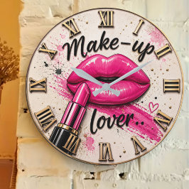 Reloj Redondo Grande Make Up Lover Glam Beauty Pink Lips Lipstick