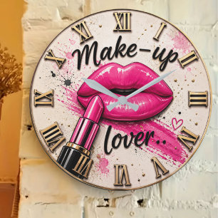 Reloj Redondo Grande Make Up Lover Glam Beauty Pink Lips Lipstick