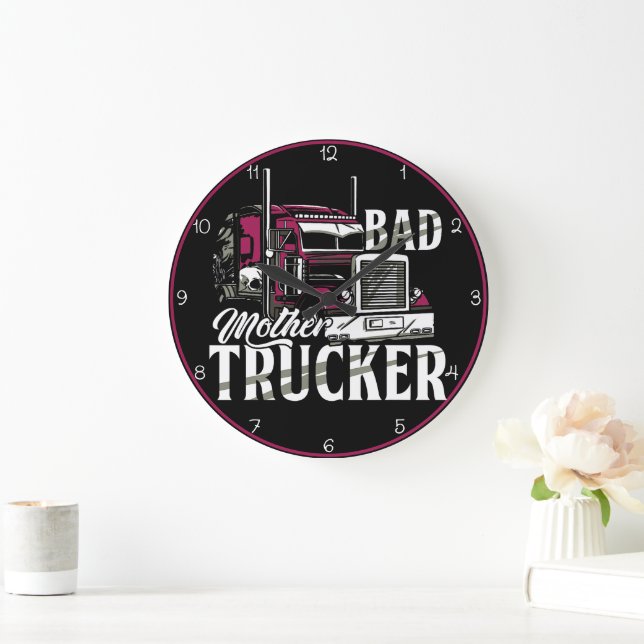 Reloj Redondo Grande Mala madre camionera poder púrpura (Hogar)