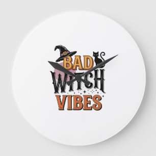 Reloj Redondo Grande Malas Vibras de Bruja Diseño de Camiseta Vintage d