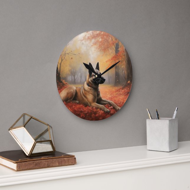 Reloj Redondo Grande Malinoi belga en otoño se inspira (Oficina)