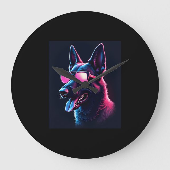 Reloj Redondo Grande Malinois belga atrapa camiseta malinoiss belga (Anverso)