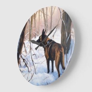Reloj Redondo Grande Malinois belga deja que neven a Navidades