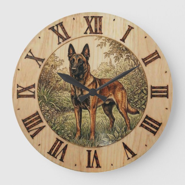 Reloj Redondo Grande Malinois Dog Wall Clock – Home Decor (Anverso)