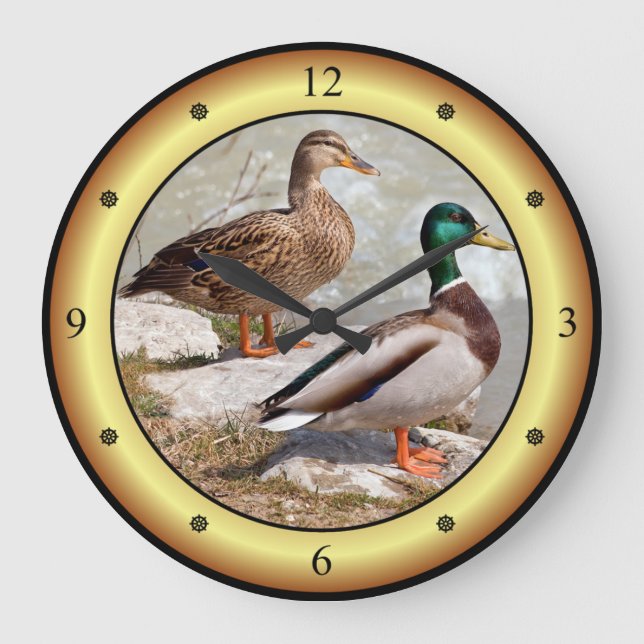 Reloj Redondo Grande Mallards ~ Wild Ducks ~ Anas platyrhynchos ~   (Anverso)