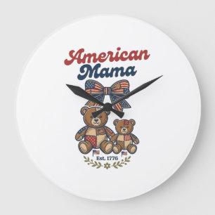 Reloj Redondo Grande Mamá Americana Oso Patriótico Parche Vector Diseño