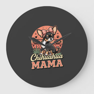 Reloj Redondo Grande Mamá Chihuahua Adorable con Lazo Mamá Perro
