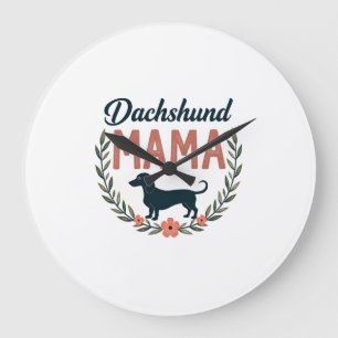 Reloj Redondo Grande Mamá Dachshund Vintage Diseño Vectorial Amante de