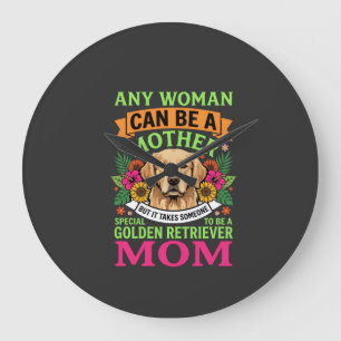 Reloj Redondo Grande Mamá de Golden Retriever Floral Amante de los Perr