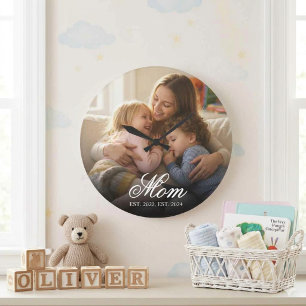 Reloj Redondo Grande Mamá Estableció Foto Moderna con Letra Blanca
